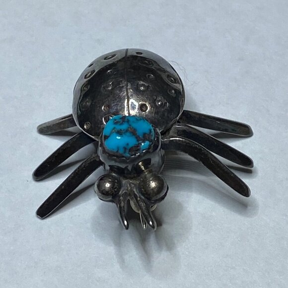 VINTAGE Native Southwest Sterling Silver Turquoise Ladybug Insect Brooch Pin EUC - Picture 2 of 16